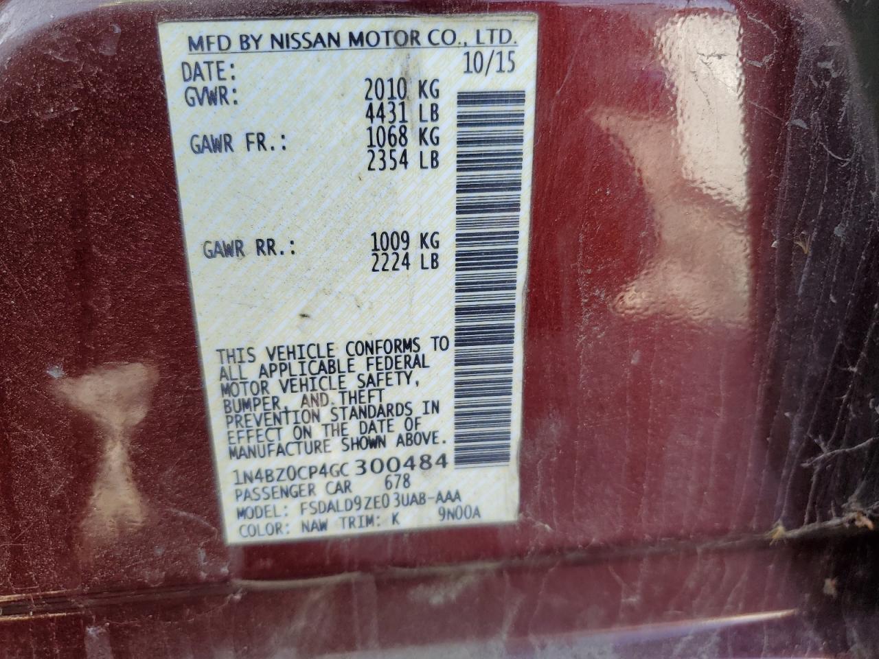 2016 Nissan Leaf Sv VIN: 1N4BZ0CP4GC300484 Lot: 58831775