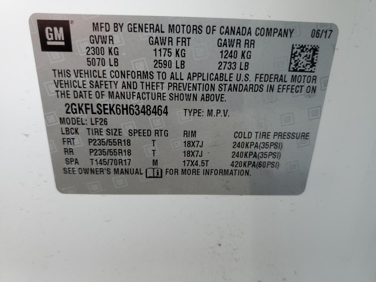 2017 GMC Terrain Sle VIN: 2GKFLSEK6H6348464 Lot: 57296965