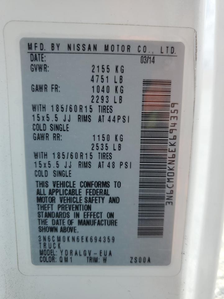 2014 Nissan Nv200 2.5S VIN: 3N6CM0KN6EK694359 Lot: 56991555