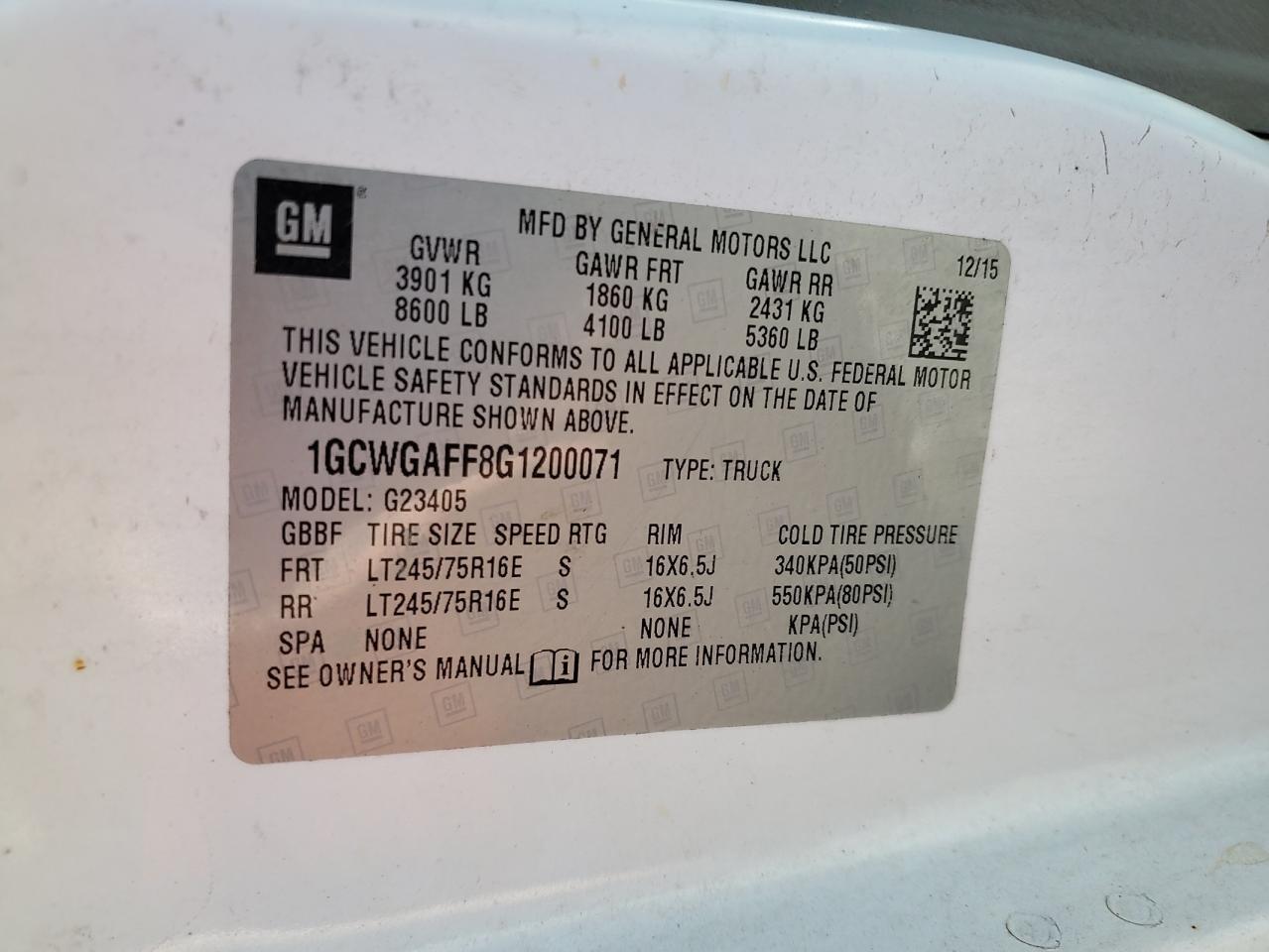 1GCWGAFF8G1200071 CHEVROLET EXPRESS 2016