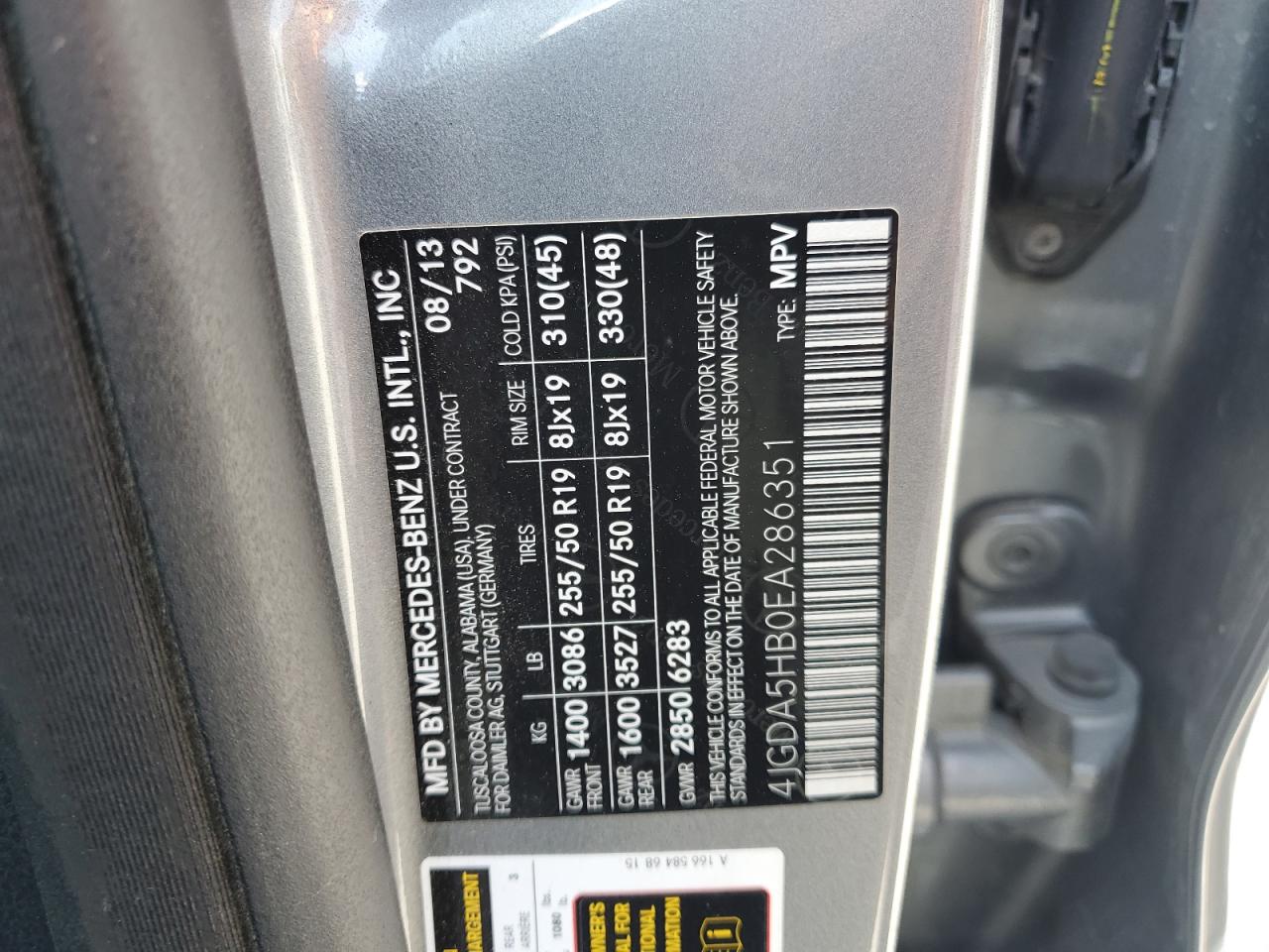 2014 Mercedes-Benz Ml 350 4Matic VIN: 4JGDA5HB0EA286351 Lot: 56972495