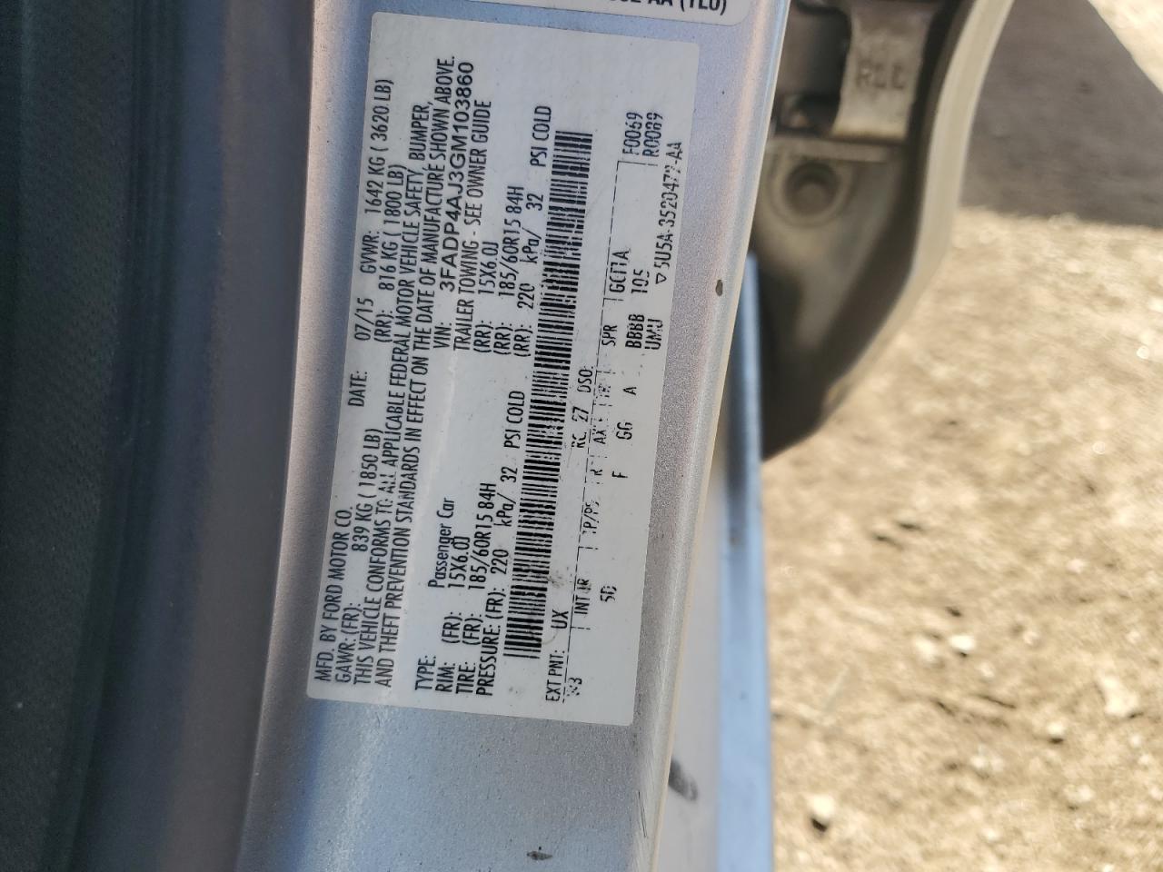 2016 Ford Fiesta S VIN: 3FADP4AJ3GM103860 Lot: 57300575