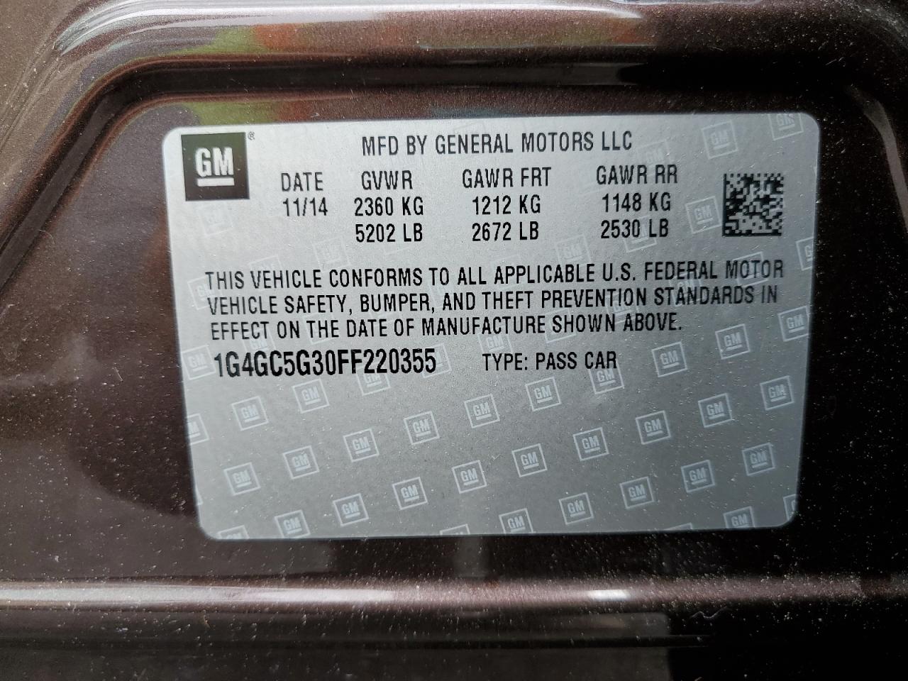 2015 Buick Lacrosse VIN: 1G4GC5G30FF220355 Lot: 56730955