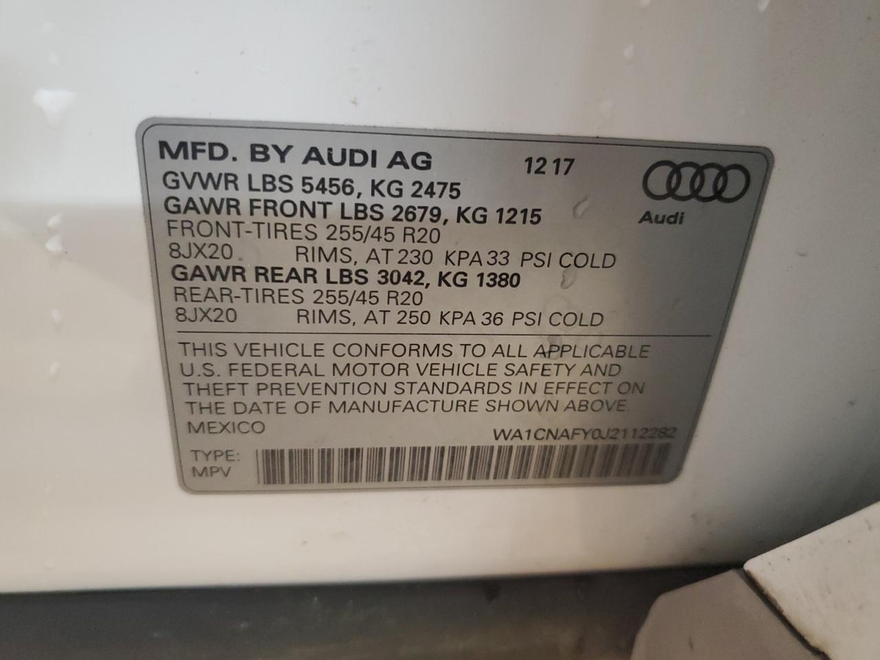 2018 Audi Q5 Prestige VIN: WA1CNAFY0J2112282 Lot: 56265925