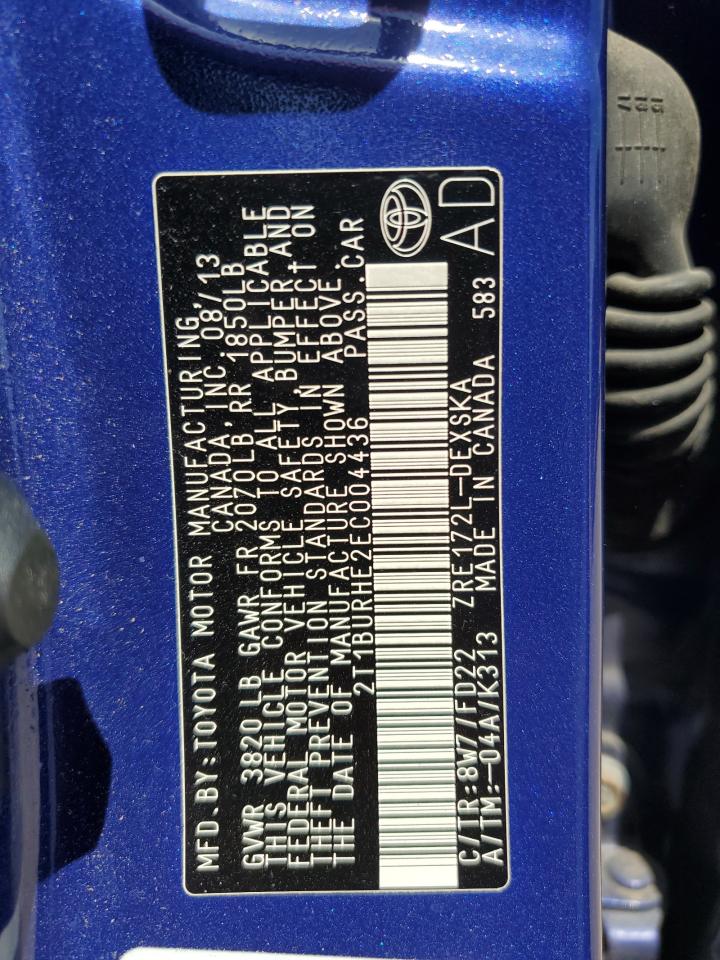 2014 Toyota Corolla L VIN: 2T1BURHE2EC004436 Lot: 56869505