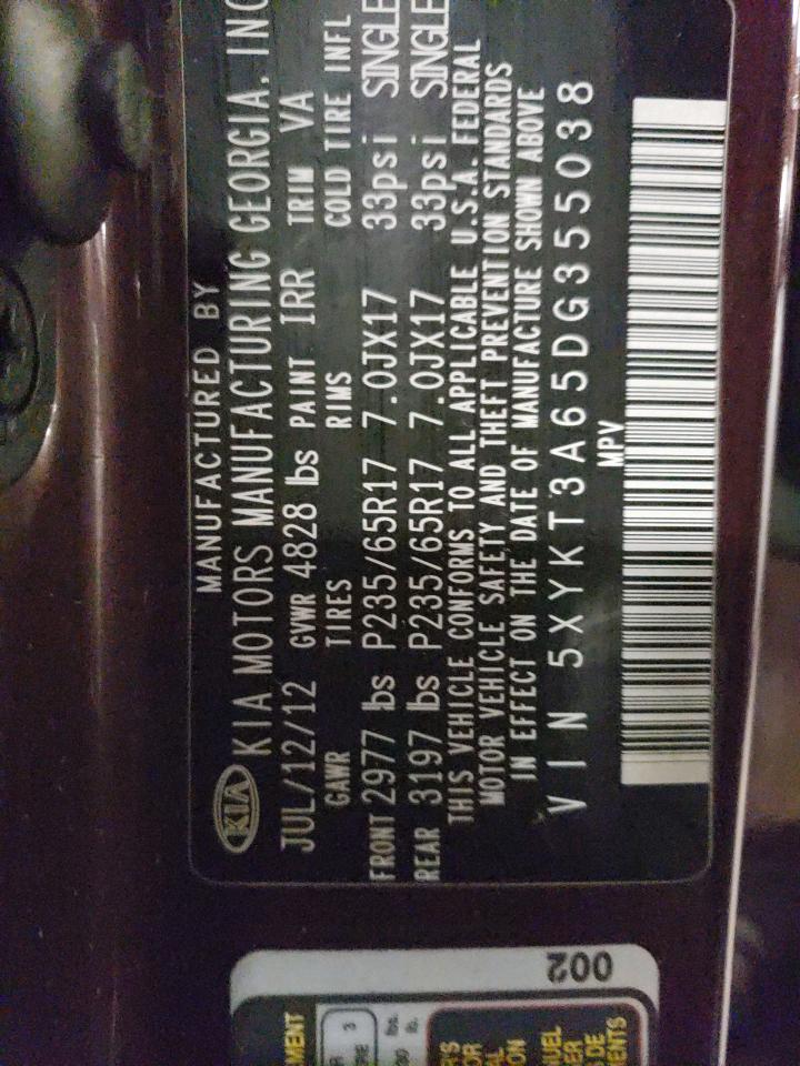 2013 Kia Sorento Lx VIN: 5XYKT3A65DG355038 Lot: 56461245