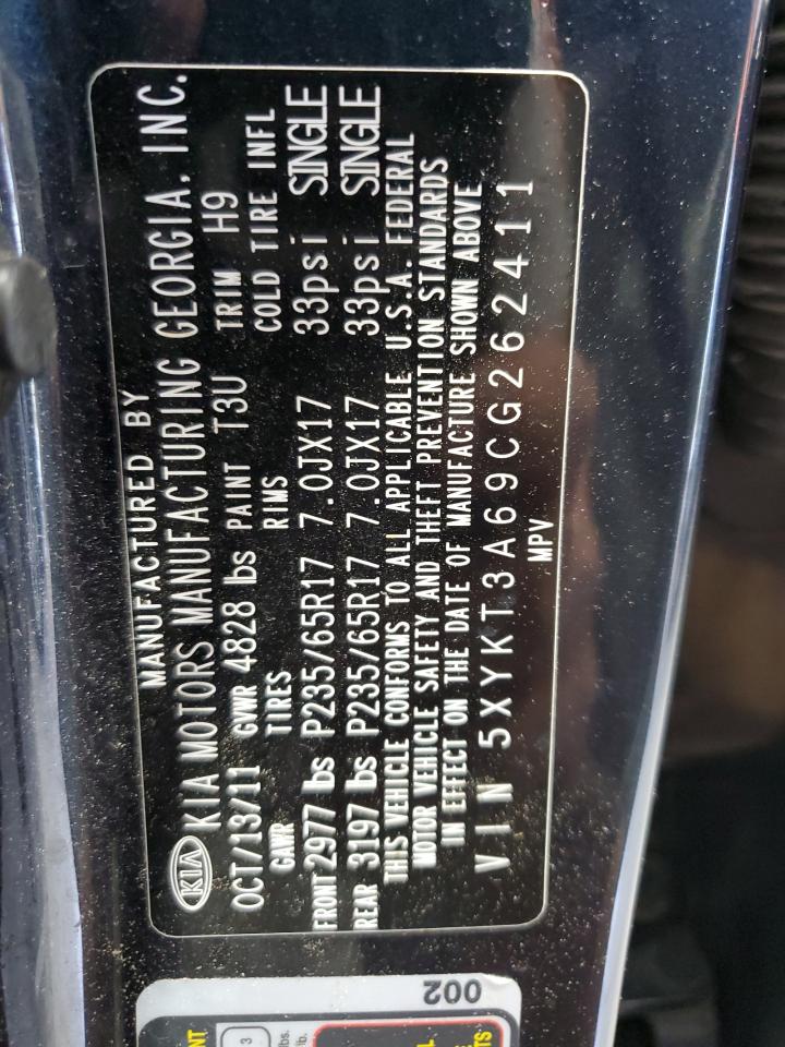 2012 Kia Sorento Base VIN: 5XYKT3A69CG262411 Lot: 81089105