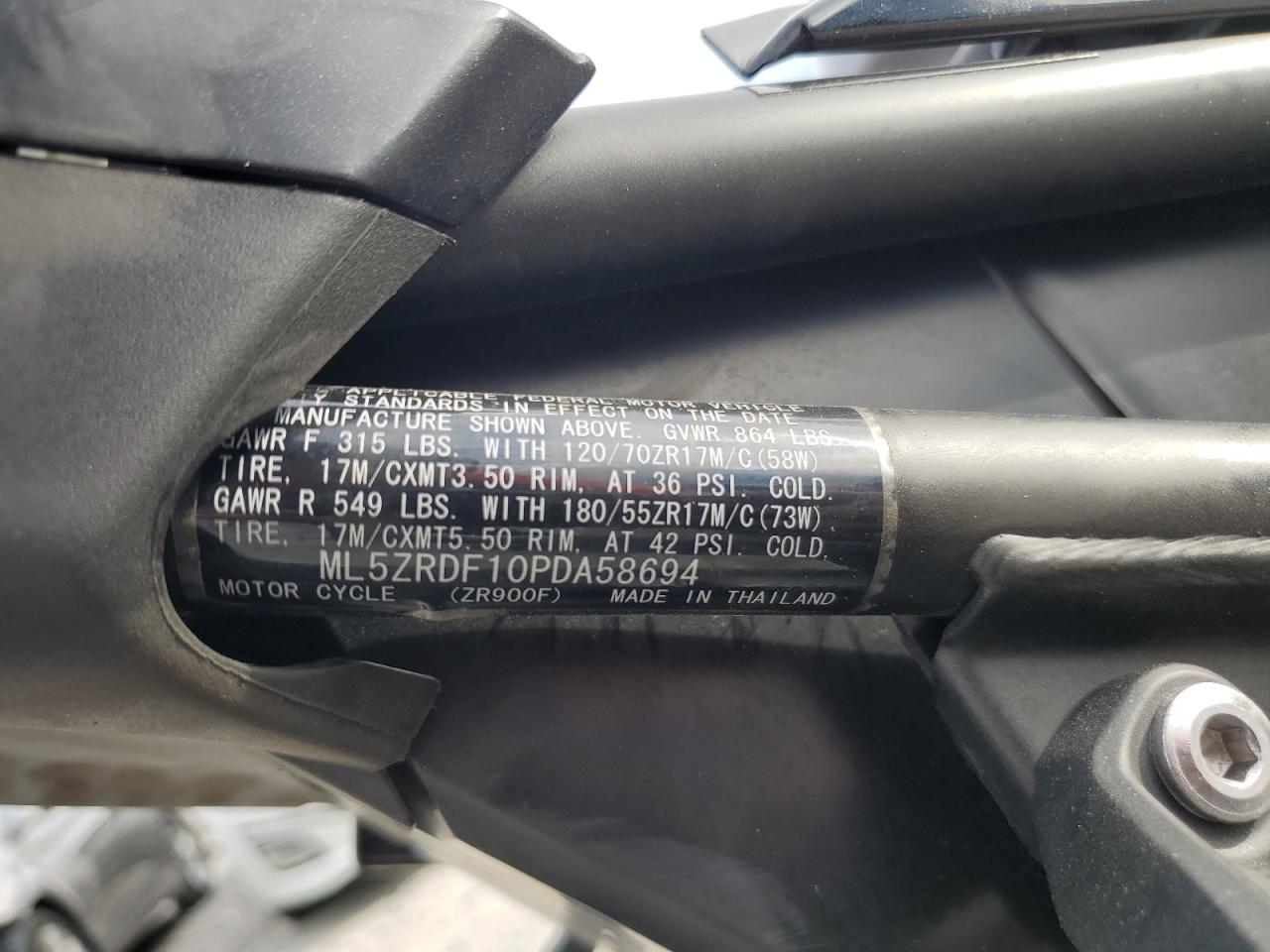 2023 Kawasaki Zr900 F VIN: ML5ZRDF10PDA58694 Lot: 56484305
