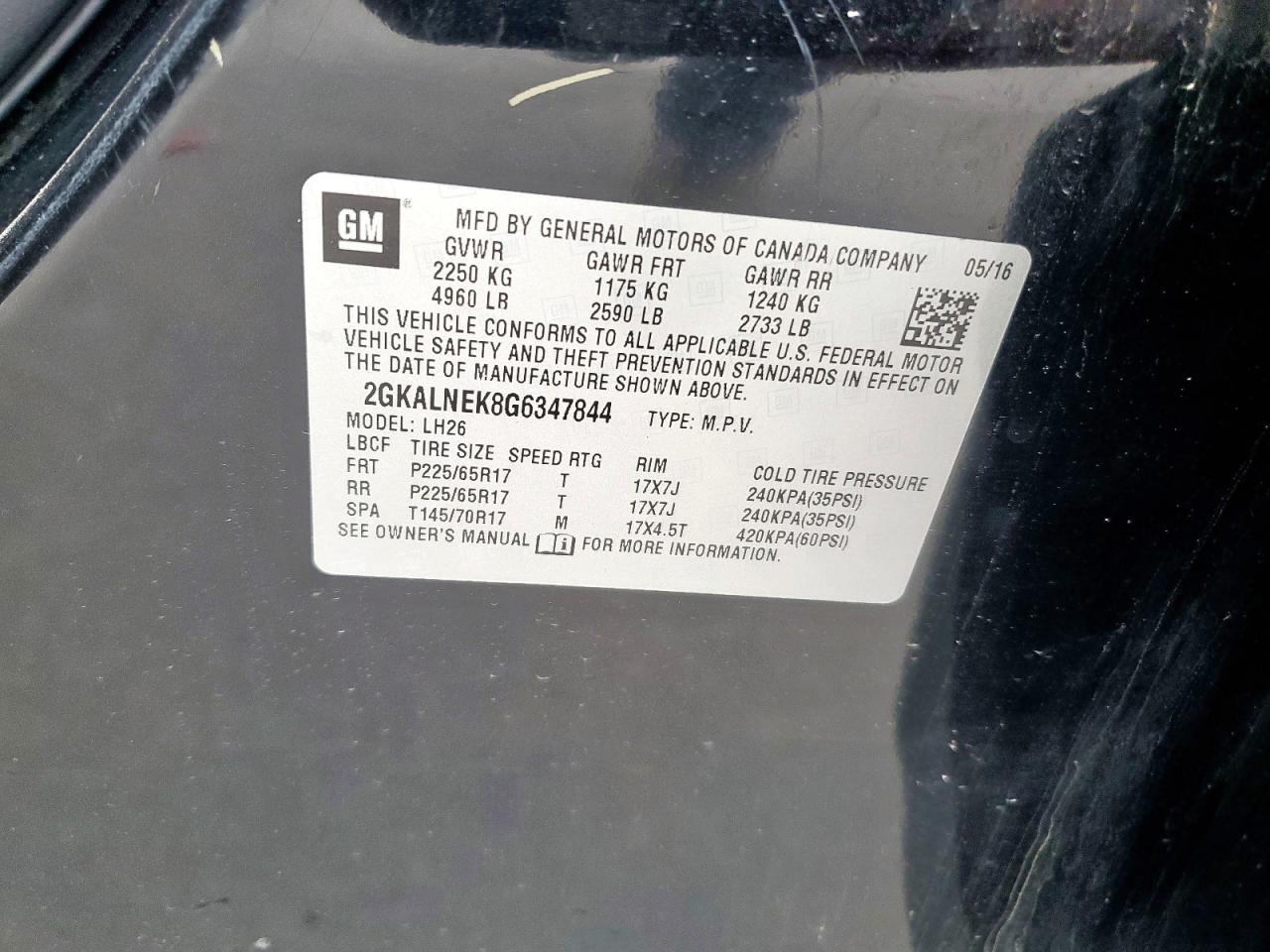 2016 GMC Terrain Sle VIN: 2GKALNEK8G6347844 Lot: 57173345