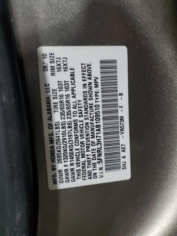 2010 Honda Odyssey Exl VIN: 5FNRL3H71AB109510 Lot: 56587315