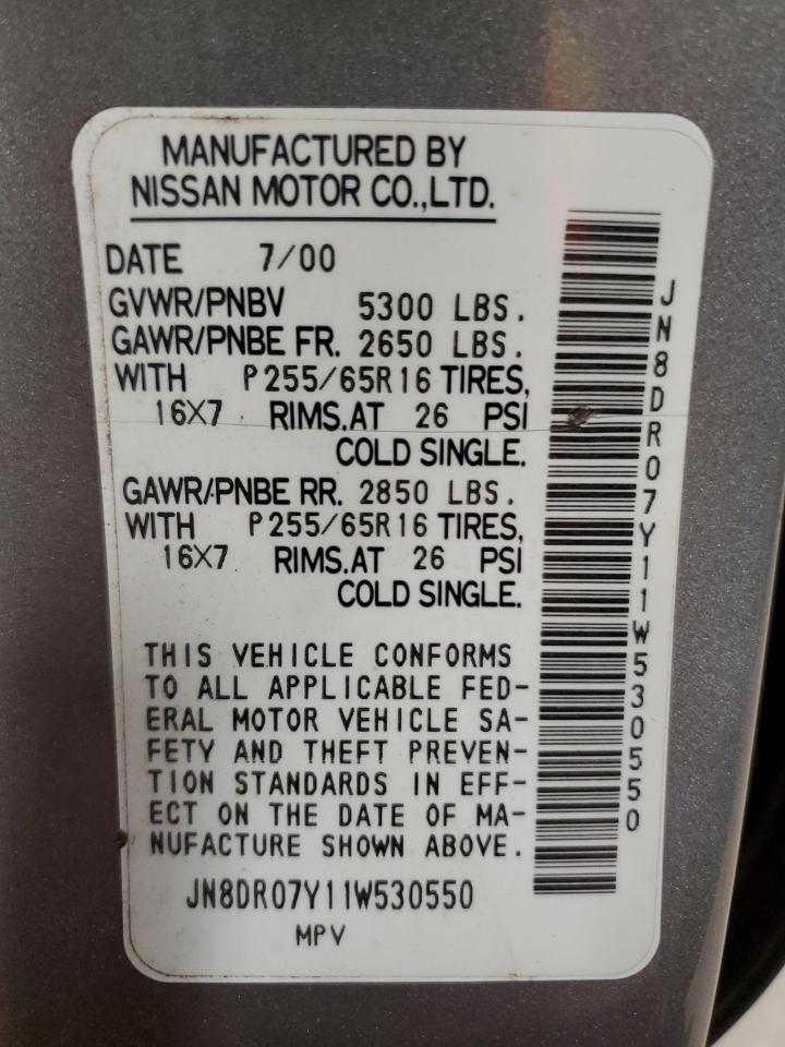 2001 Nissan Pathfinder Le VIN: JN8DR07Y11W530550 Lot: 56111345