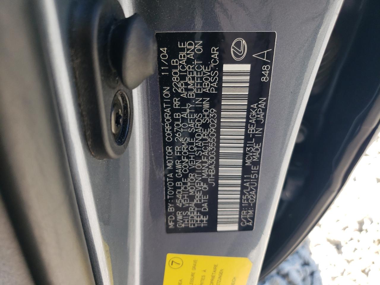 2005 Lexus Es 330 VIN: JTHBA30G355090239 Lot: 56673425
