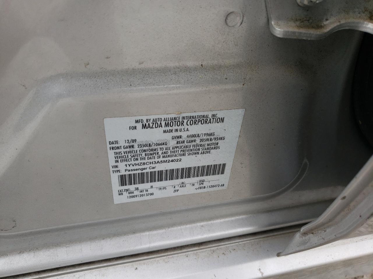 2010 Mazda 6 I VIN: 1YVHZ8CH3A5M24022 Lot: 56802205