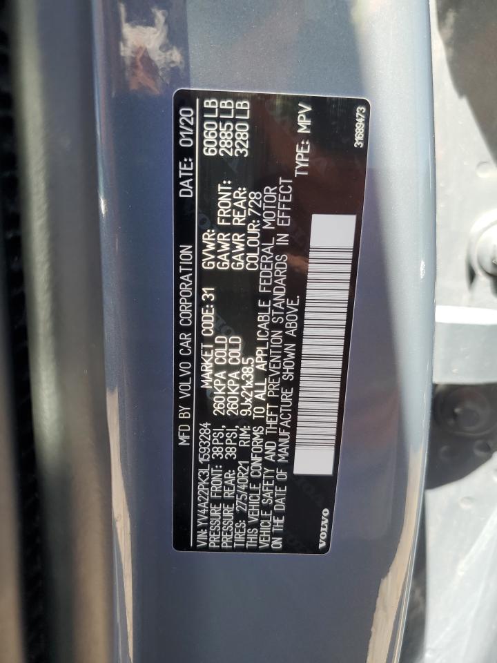 2020 Volvo Xc90 T6 Momentum VIN: YV4A22PK3L1593284 Lot: 56929795