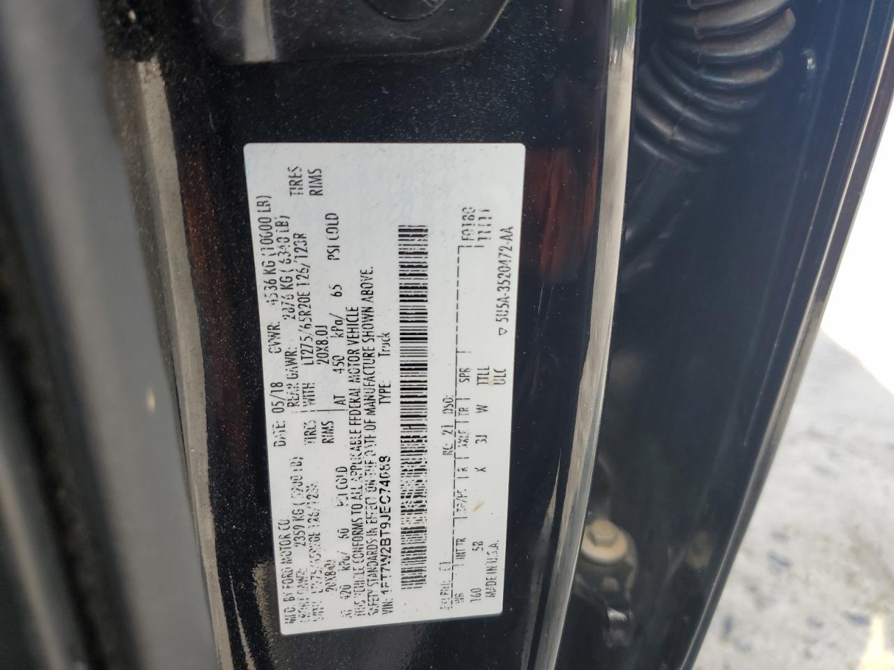 2018 Ford F250 Super Duty VIN: 1FT7W2BT9JEC74088 Lot: 56865235