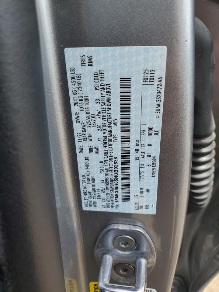 1FMCU9H65NUB92638 FORD ESCAPE 2022