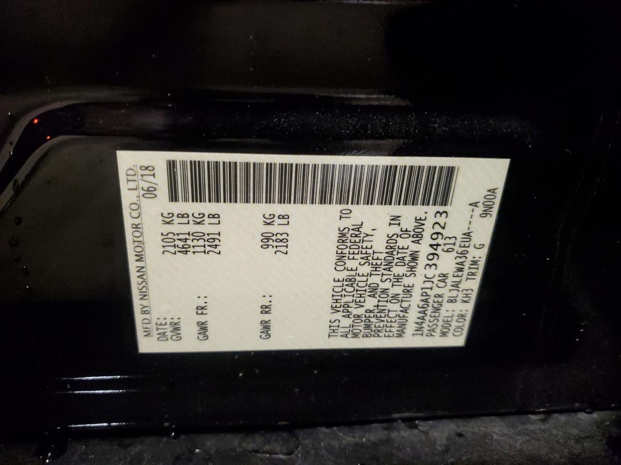 2018 Nissan Maxima 3.5S VIN: 1N4AA6AP1JC394923 Lot: 56501715