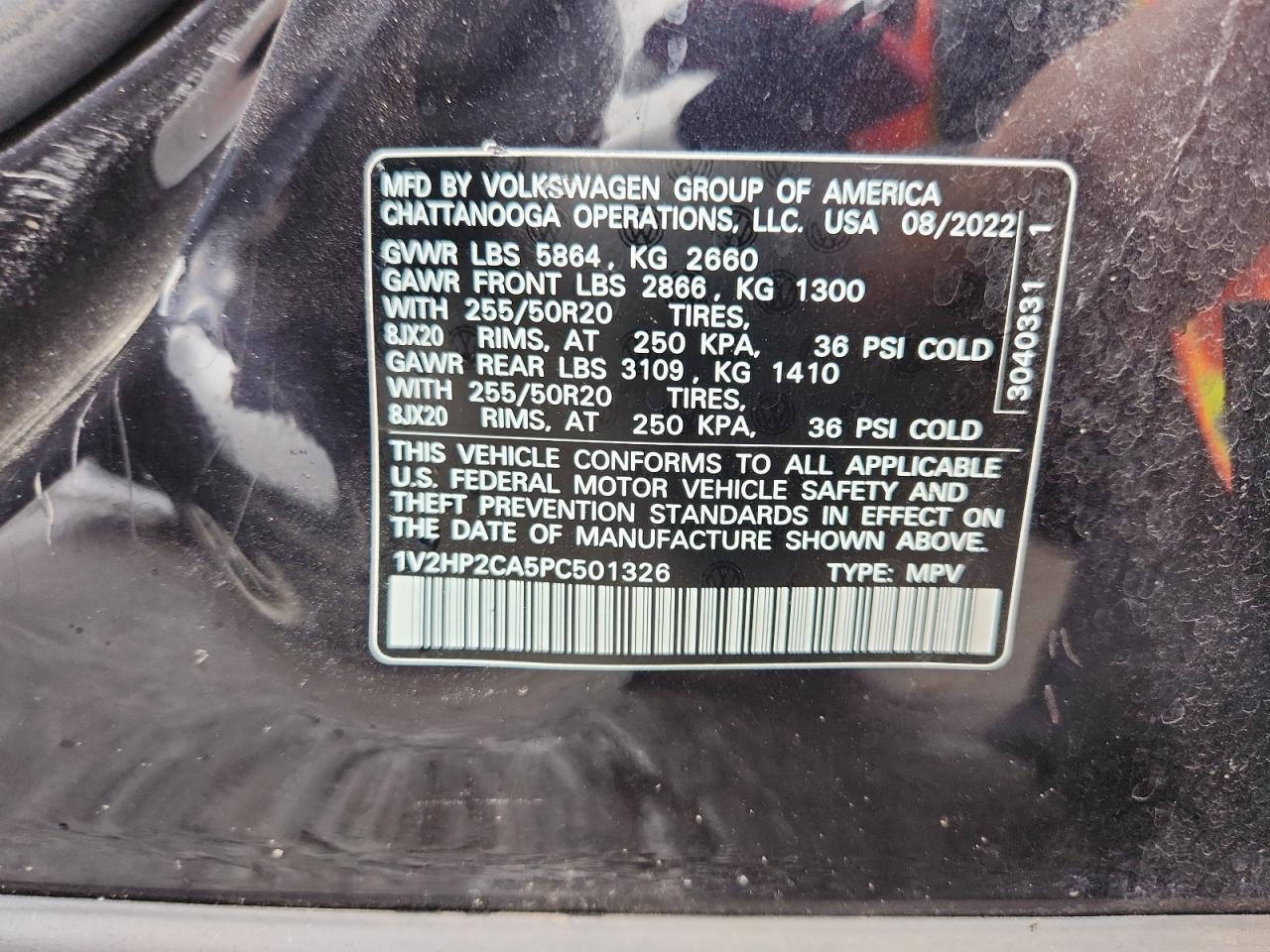 2023 Volkswagen Atlas Se VIN: 1V2HP2CA5PC501326 Lot: 58790625