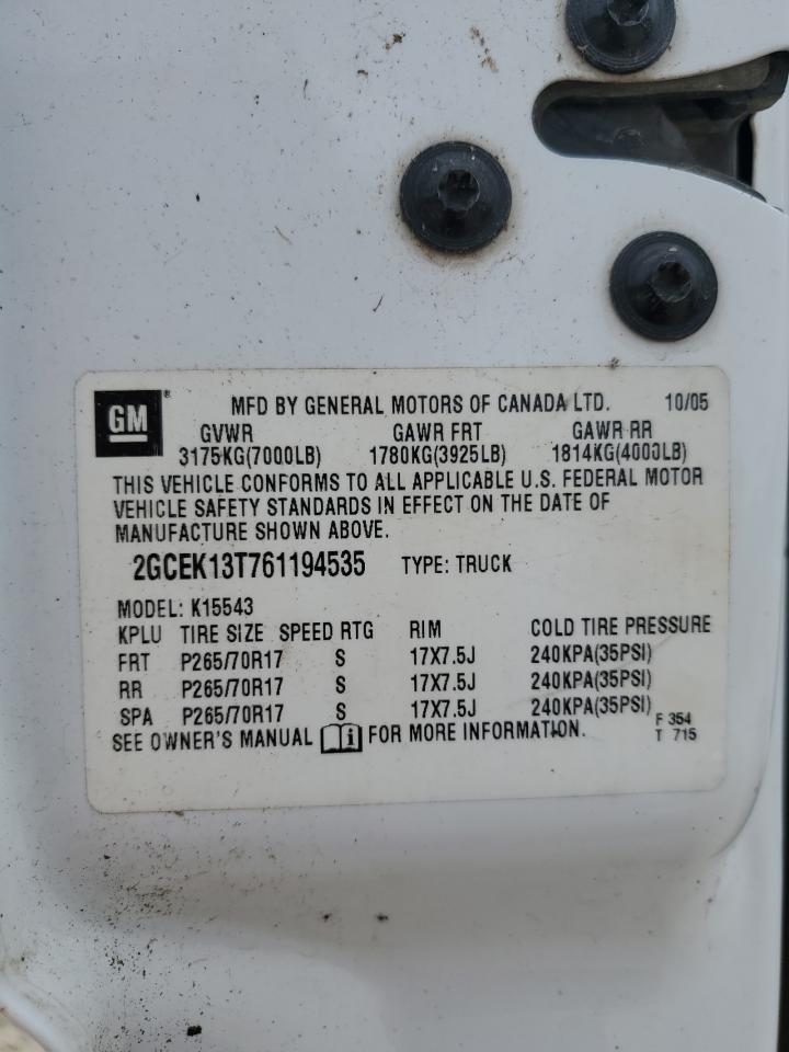 2006 Chevrolet Silverado K1500 VIN: 2GCEK13T761194535 Lot: 55148355
