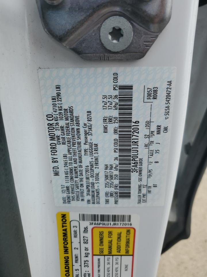 2018 Ford Fusion Se Hybrid VIN: 3FA6P0LU1JR172016 Lot: 55085055