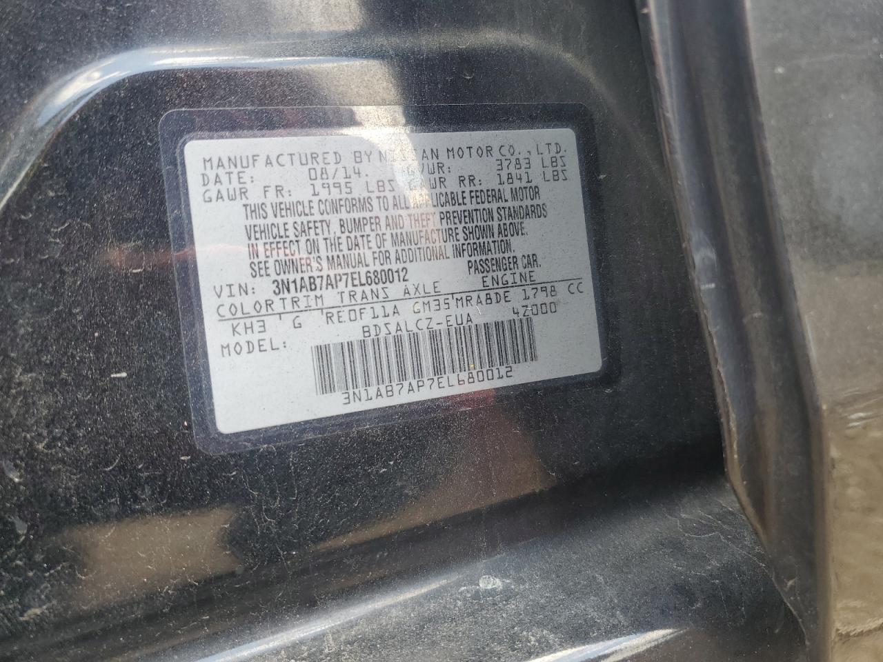 2014 Nissan Sentra S VIN: 3N1AB7AP7EL680012 Lot: 58414865