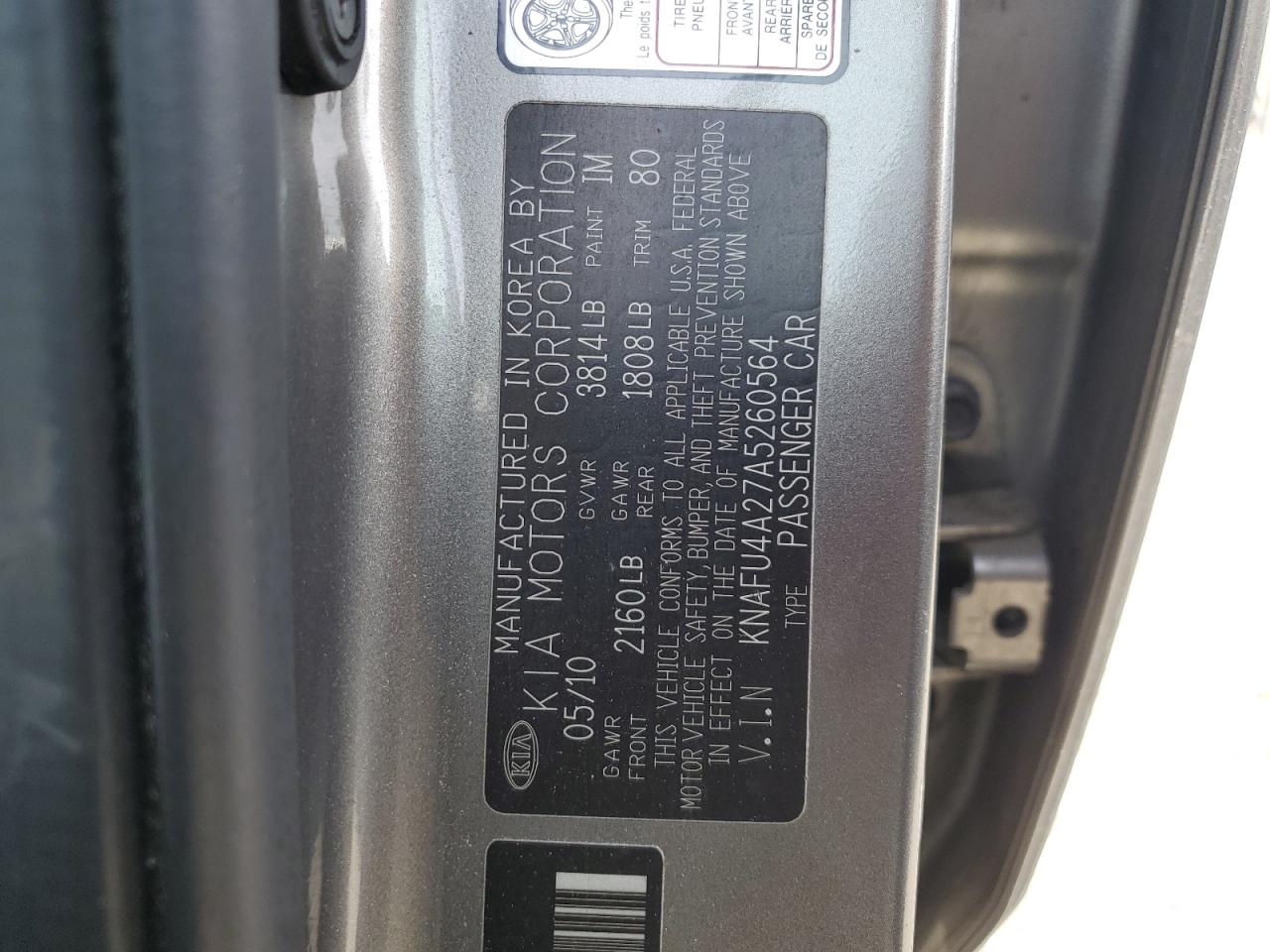 2010 Kia Forte Ex VIN: KNAFU4A27A5260564 Lot: 55440345