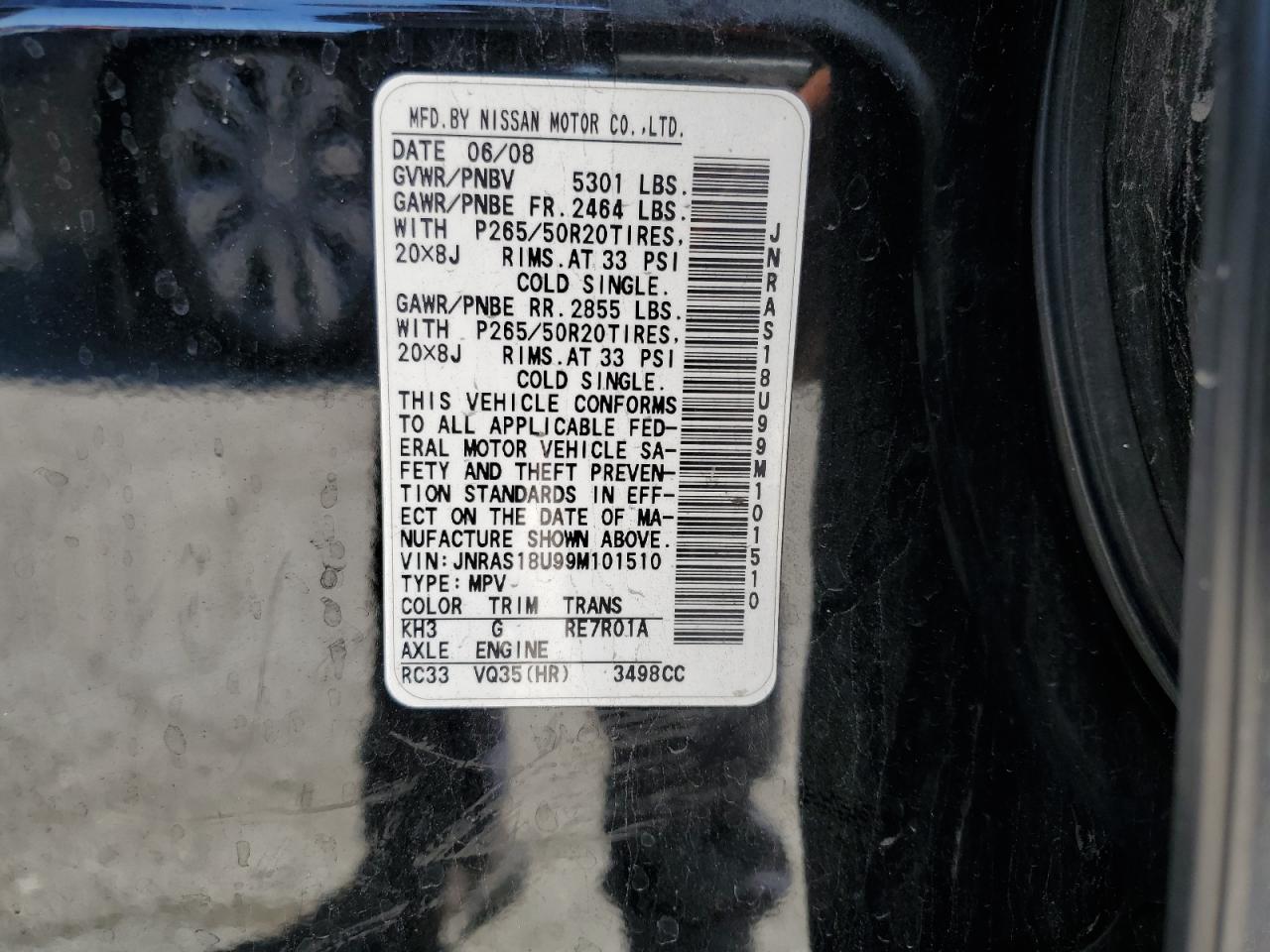 2009 Infiniti Fx35 VIN: JNRAS18U99M101510 Lot: 56075925