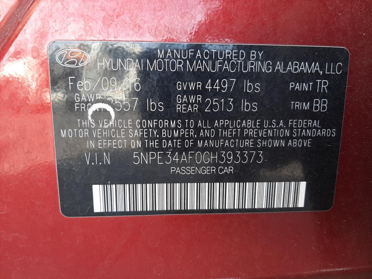 2016 Hyundai Sonata Sport VIN: 5NPE34AF0GH393373 Lot: 58372485