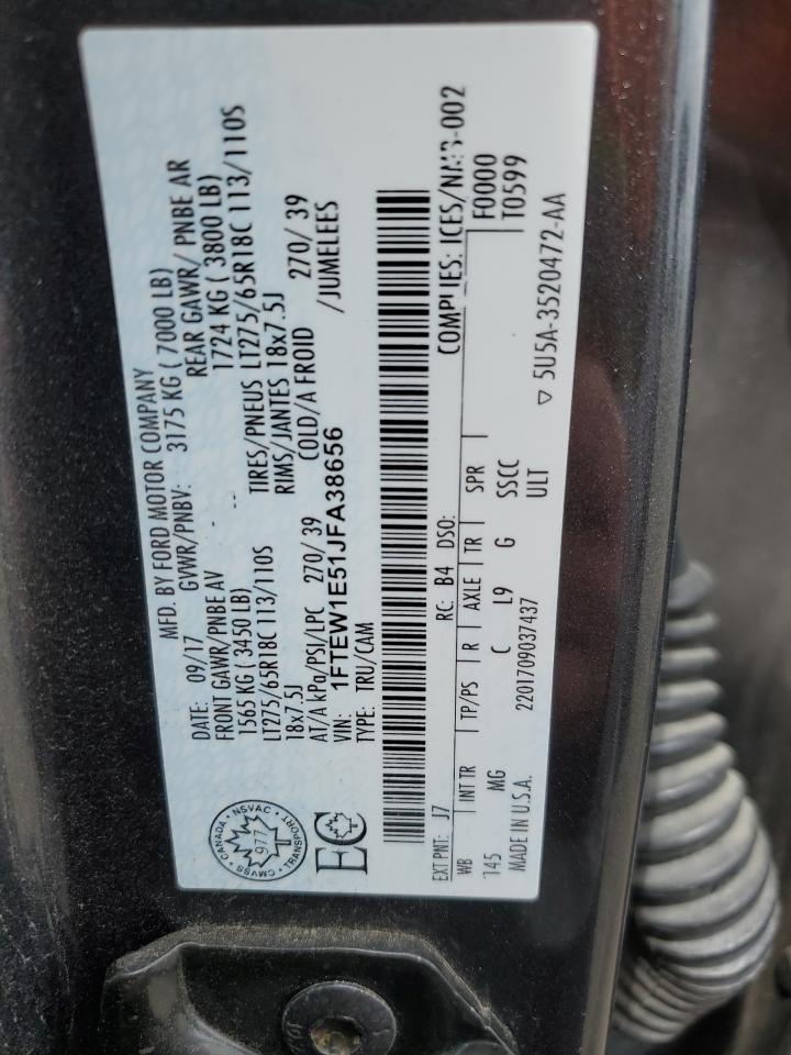 2018 Ford F150 Supercrew VIN: 1FTEW1E51JFA38656 Lot: 55991375