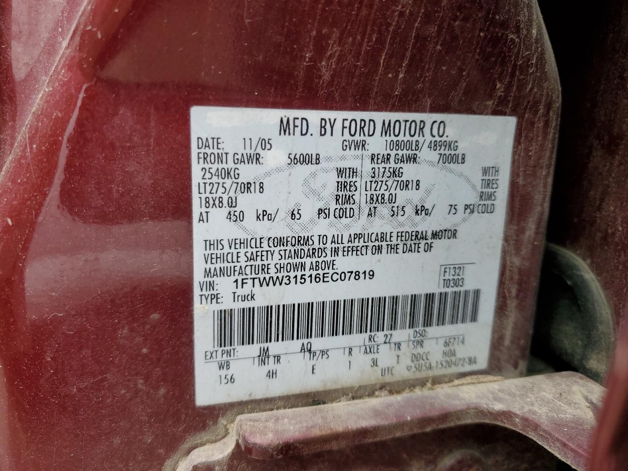 2006 Ford F350 Srw Super Duty VIN: 1FTWW31516EC07819 Lot: 57713195