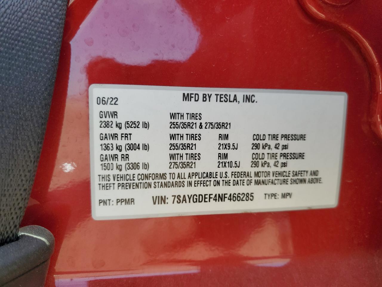 2022 Tesla Model Y VIN: 7SAYGDEF4NF466285 Lot: 56420815