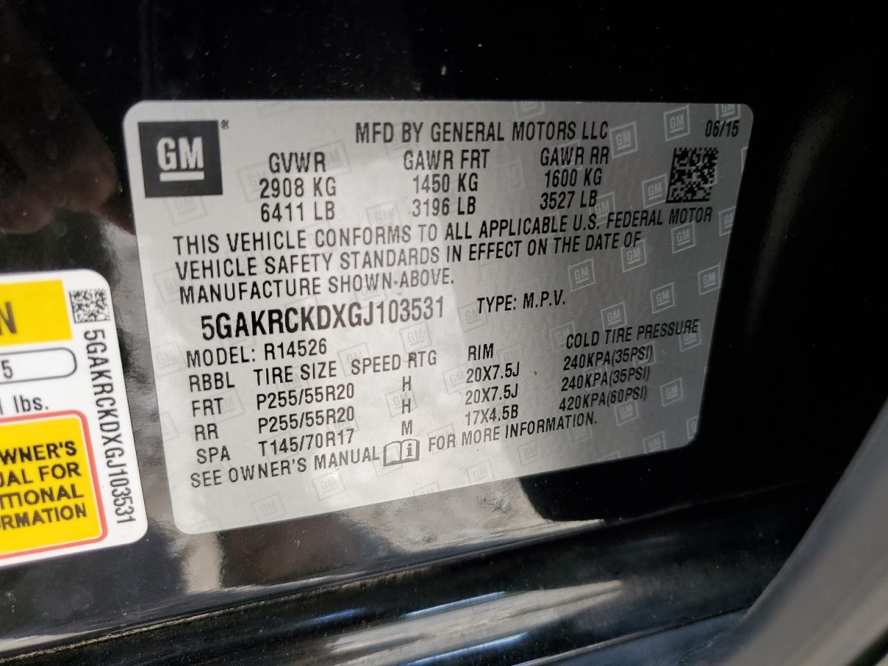 2016 Buick Enclave VIN: 5GAKRCKDXGJ103531 Lot: 56634615