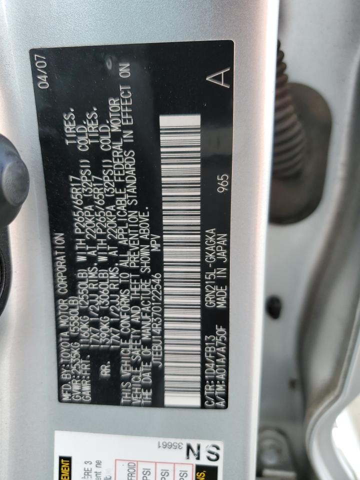 2007 Toyota 4Runner Sr5 VIN: JTEBU14R370122546 Lot: 56024615