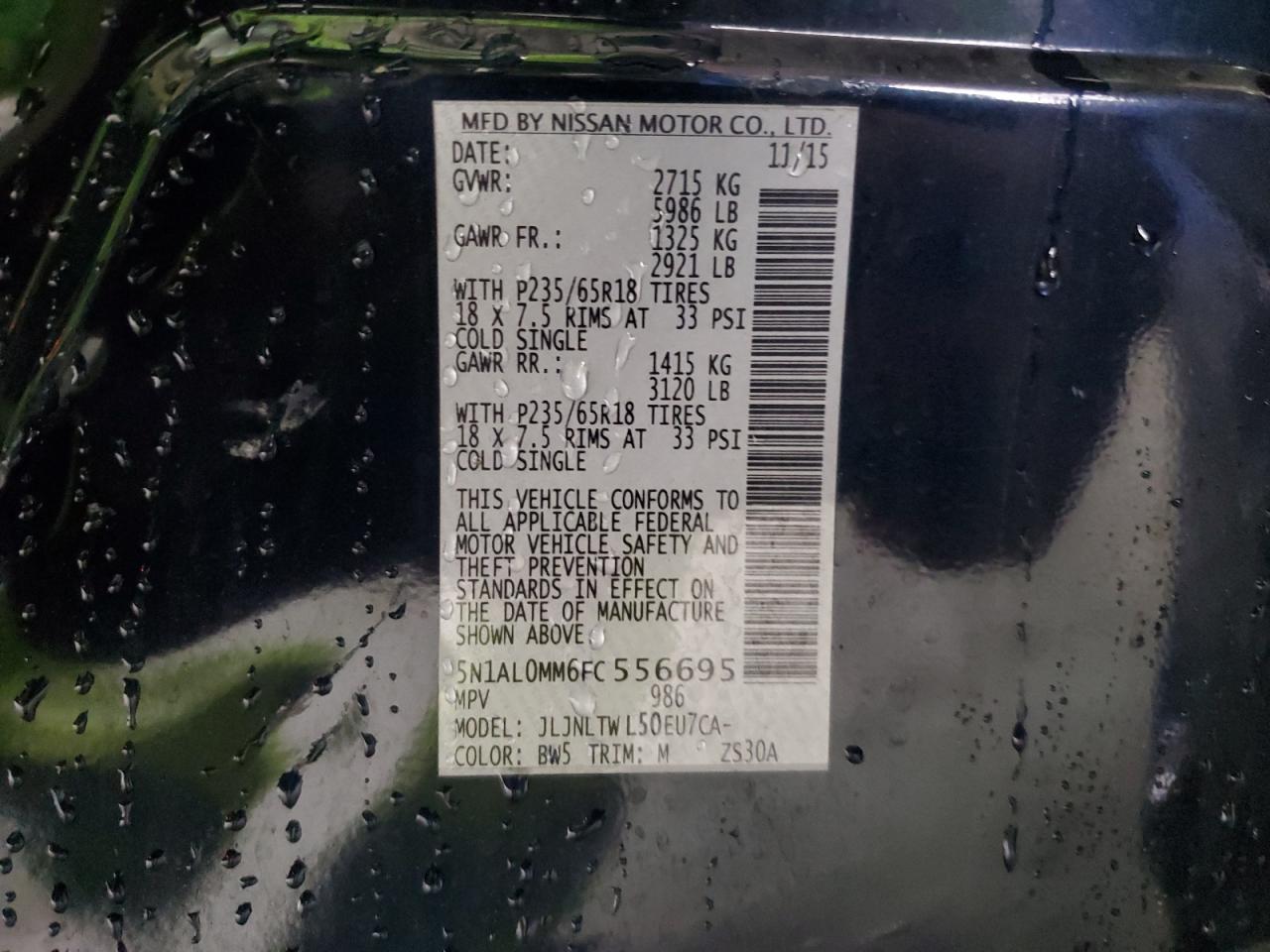 2015 Infiniti Qx60 VIN: 5N1AL0MM6FC556695 Lot: 56818345