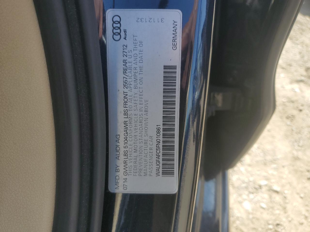 2015 Audi A6 Premium Plus VIN: WAUGFAFC5FN010861 Lot: 57175035