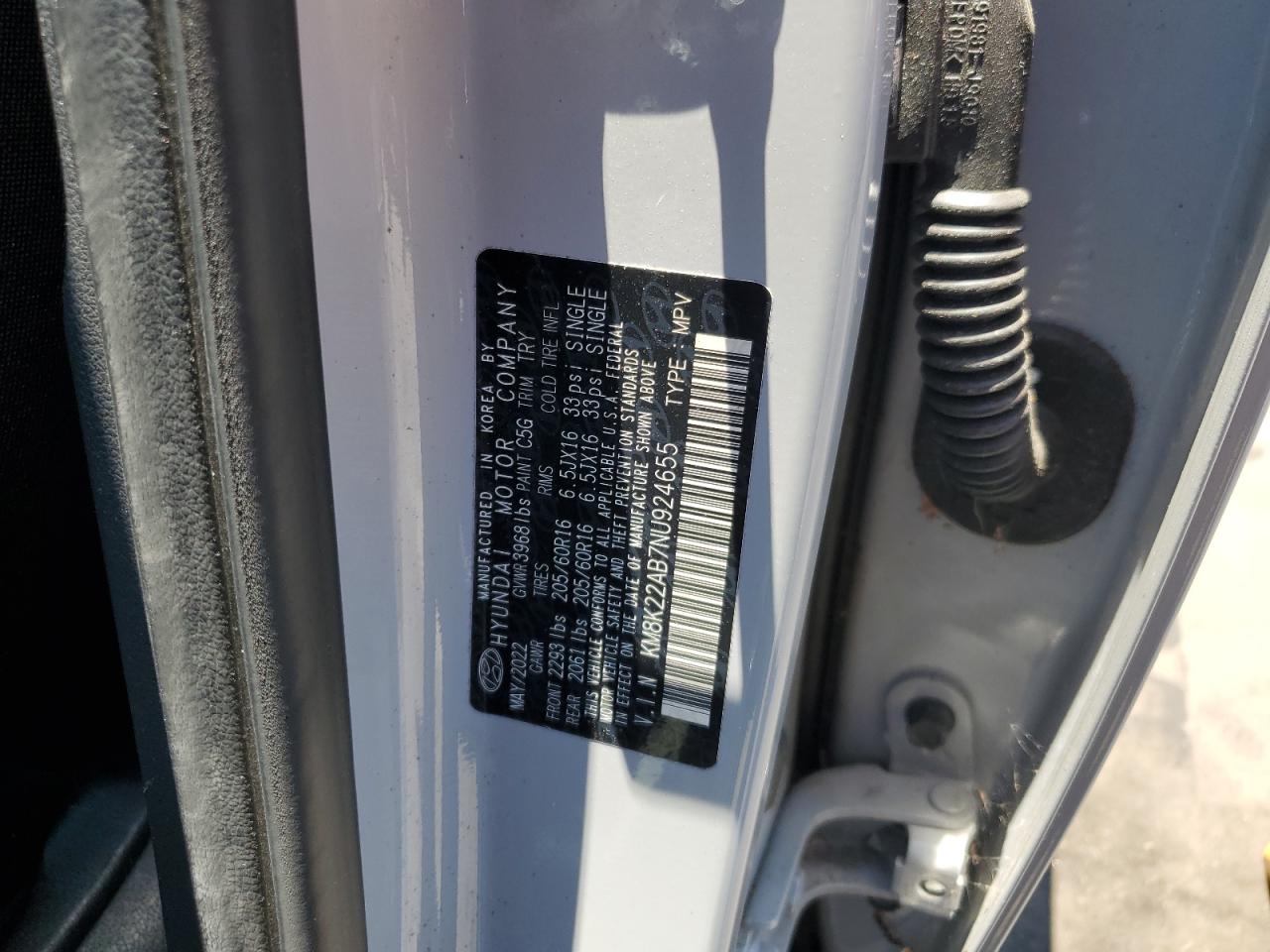 2022 Hyundai Kona Sel VIN: KM8K22AB7NU924655 Lot: 55822395