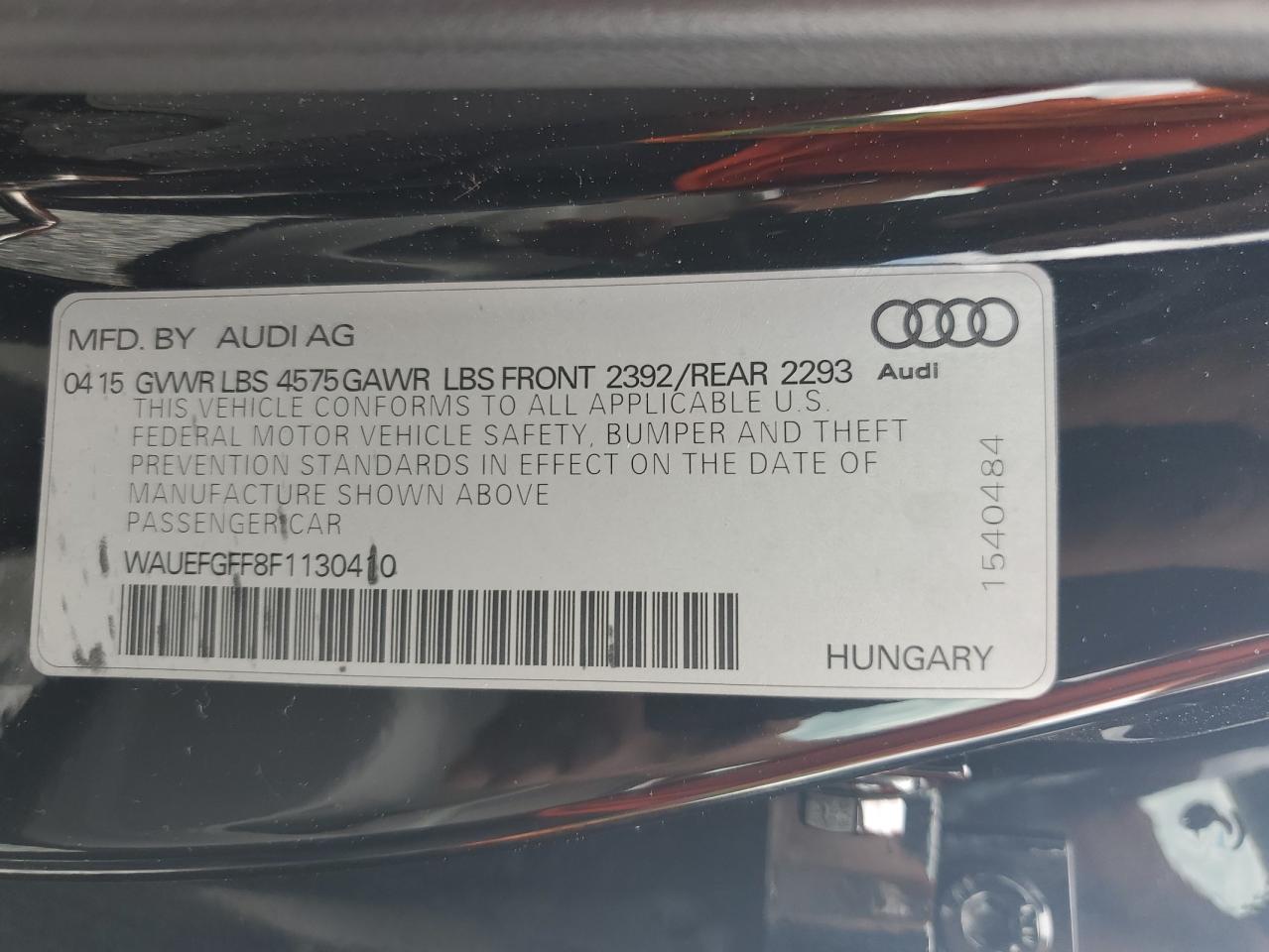 2015 Audi A3 Premium Plus VIN: WAUEFGFF8F1130410 Lot: 56604405