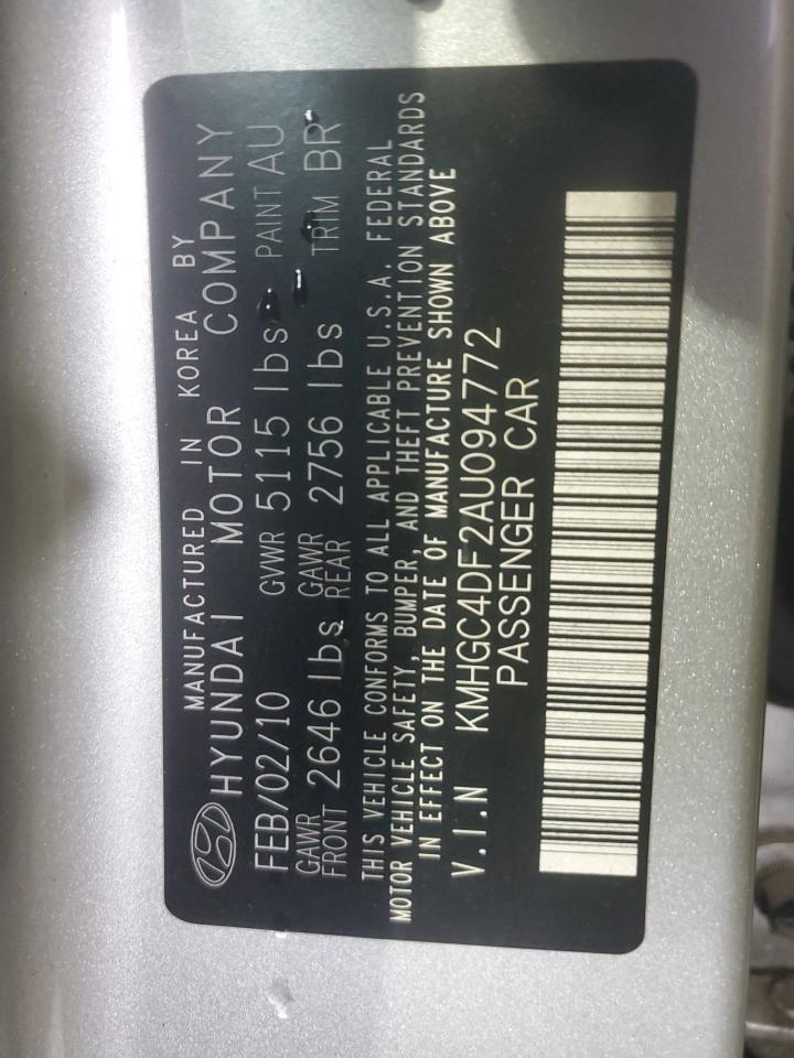 2010 Hyundai Genesis 4.6L VIN: KMHGC4DF2AU094772 Lot: 58389225