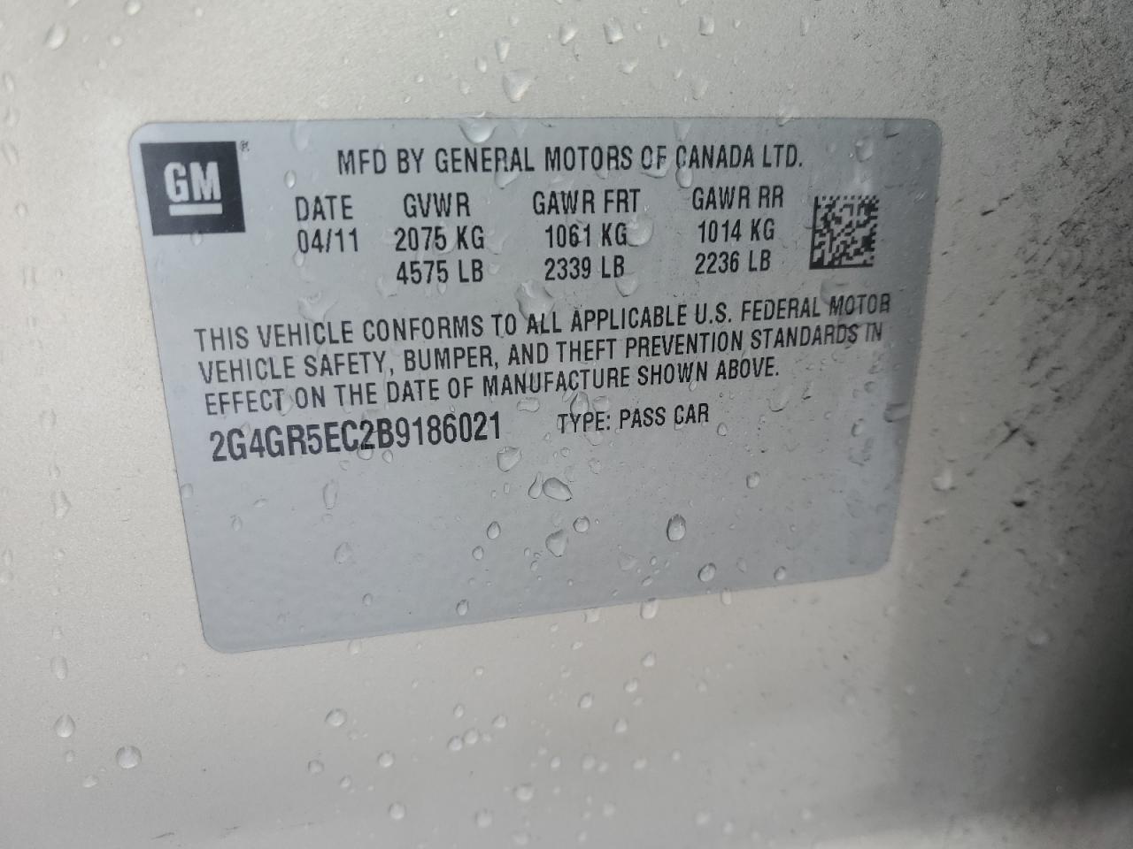 2011 Buick Regal Cxl VIN: 2G4GR5EC2B9186021 Lot: 56392725