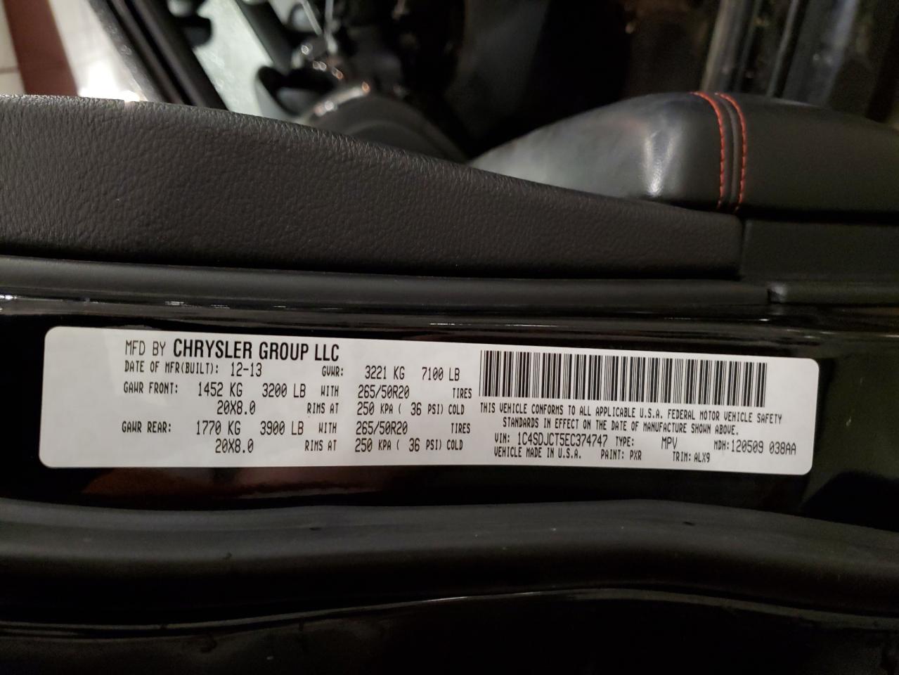 2014 Dodge Durango R/T VIN: 1C4SDJCT5EC374747 Lot: 57348745