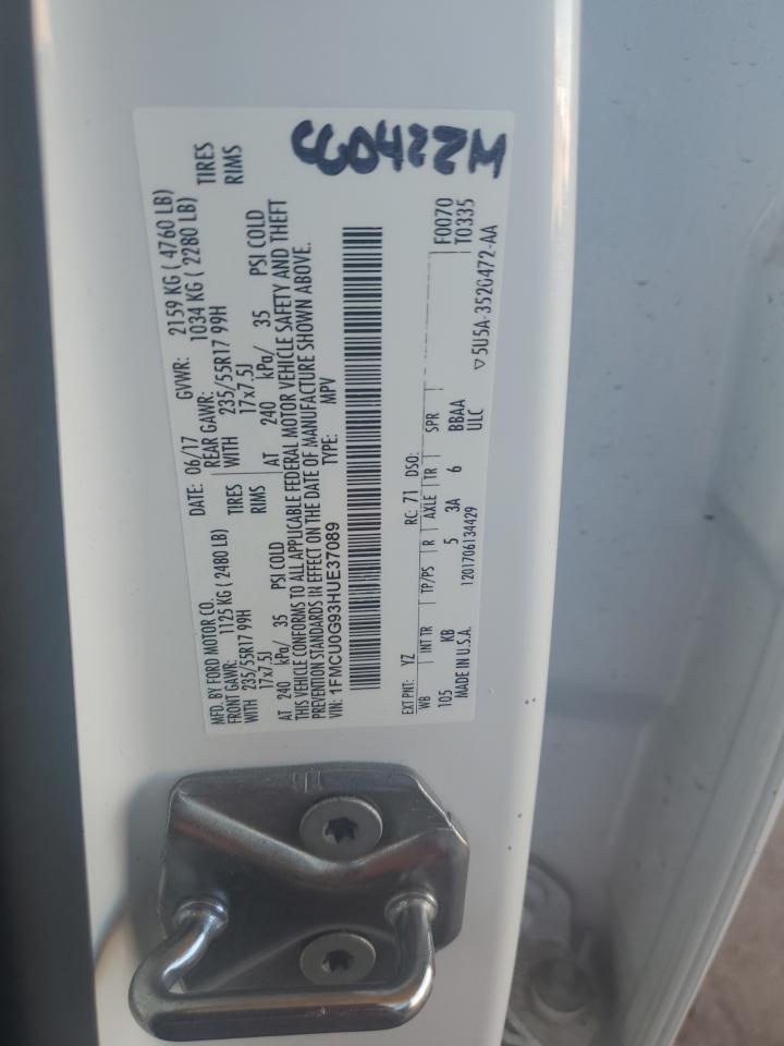 2017 Ford Escape Se VIN: 1FMCU0G93HUE37089 Lot: 58197525
