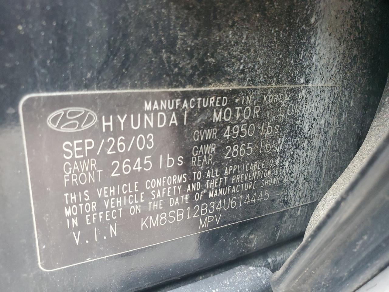 2004 Hyundai Santa Fe Gl VIN: KM8SB12B34U614445 Lot: 61526345