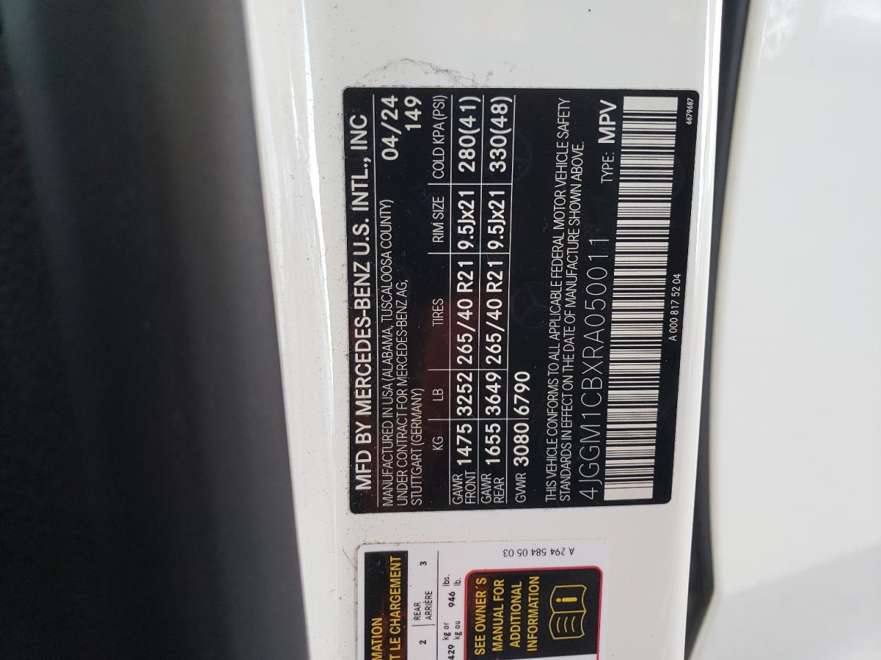 2024 Mercedes-Benz Eqe Suv 350 4Matic VIN: 4JGGM1CBXRA050011 Lot: 58871795