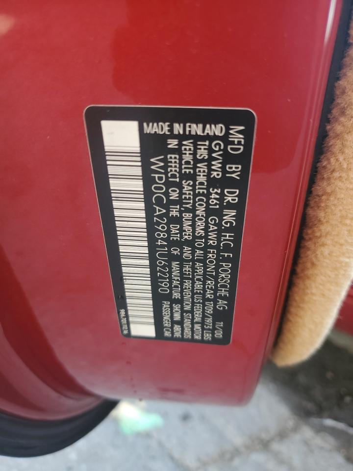 2001 Porsche Boxster VIN: WP0CA29841U622190 Lot: 58396935