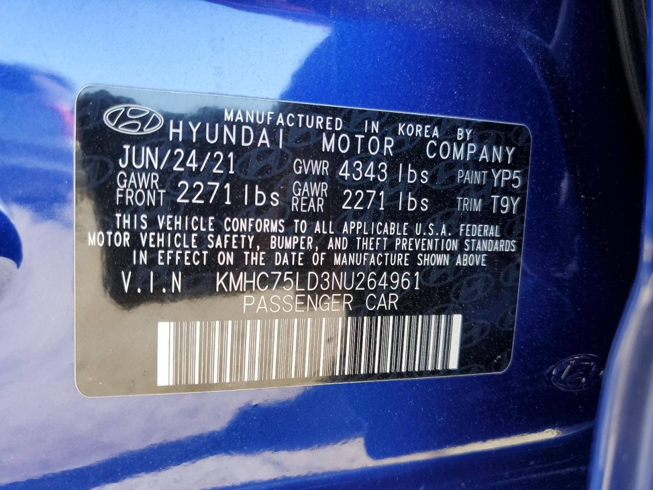 2022 Hyundai Ioniq Sel VIN: KMHC75LD3NU264961 Lot: 56513055