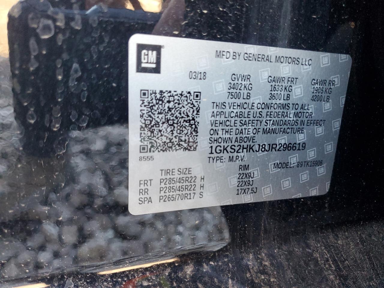 2018 GMC Yukon Xl Denali VIN: 1GKS2HKJ8JR296619 Lot: 57288205