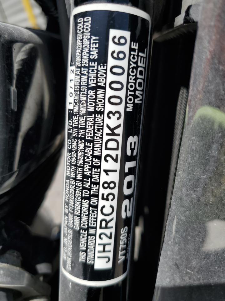 2013 Honda Vt750 S VIN: JH2RC5812DK300066 Lot: 57659235