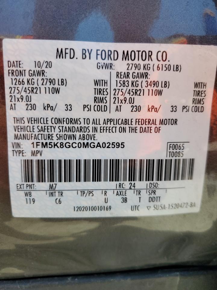 2021 Ford Explorer St VIN: 1FM5K8GC0MGA02595 Lot: 57248645