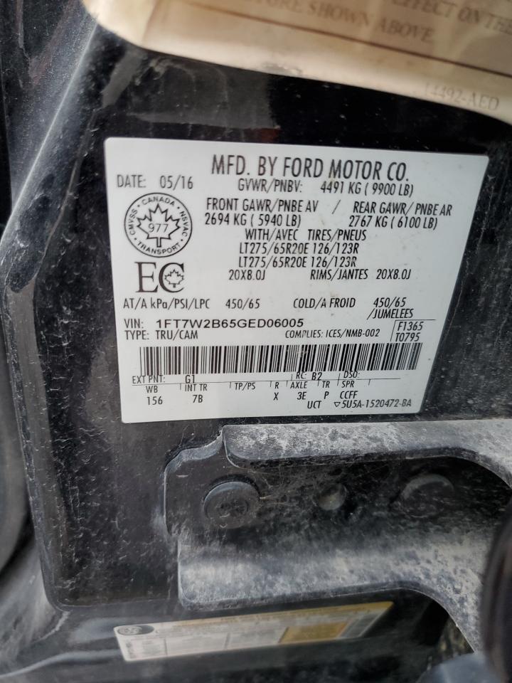 2016 Ford F250 Super Duty VIN: 1FT7W2B65GED06005 Lot: 57446045