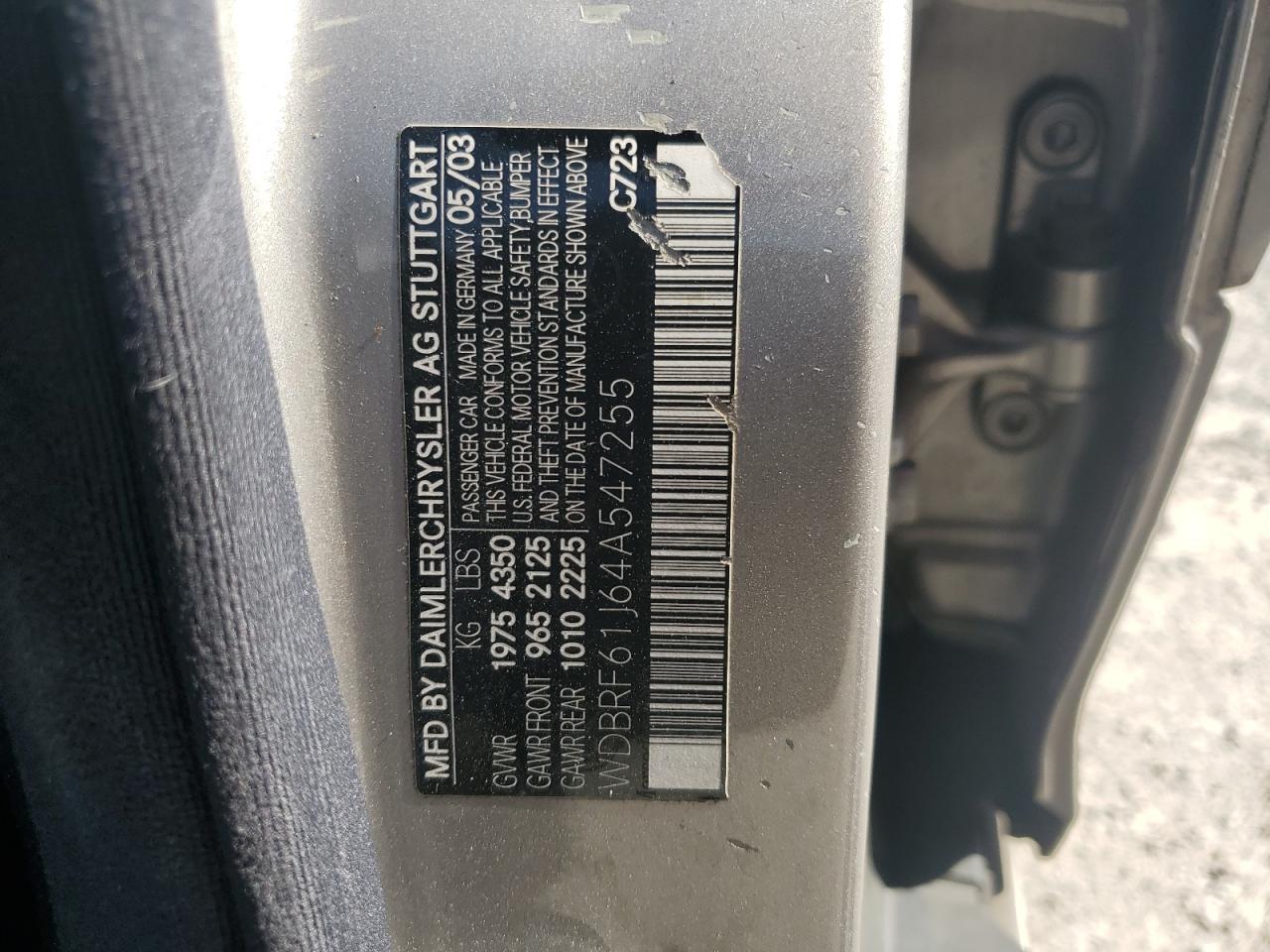 2004 Mercedes-Benz C 240 VIN: WDBRF61J64A547255 Lot: 57028165